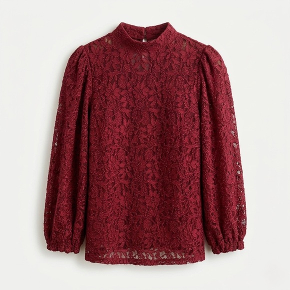 Free People Tops - Free People Sweet Talker Floral Lace High Neck Puff Sleeve Blouse, Size S